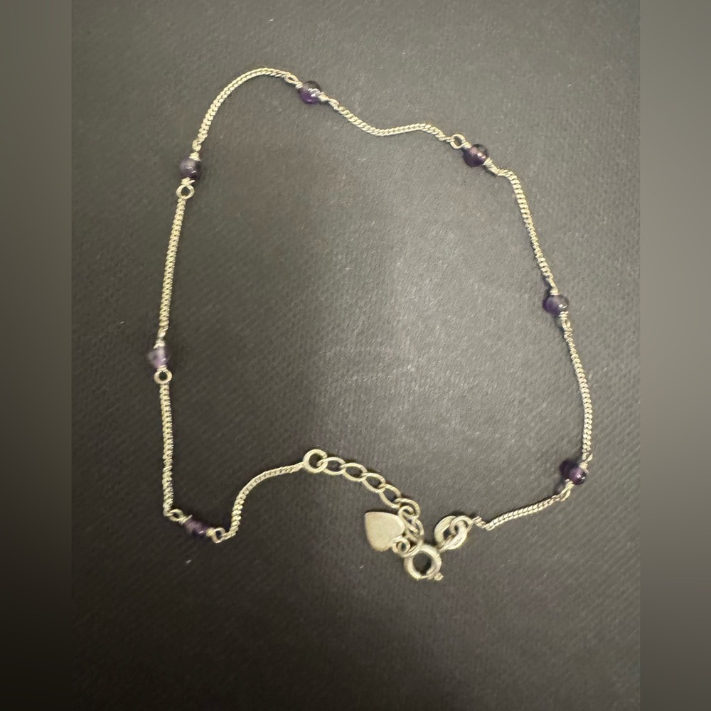 925 Sterling Silver Amethyst Anklet 8.5” + 1.25” Extender | India